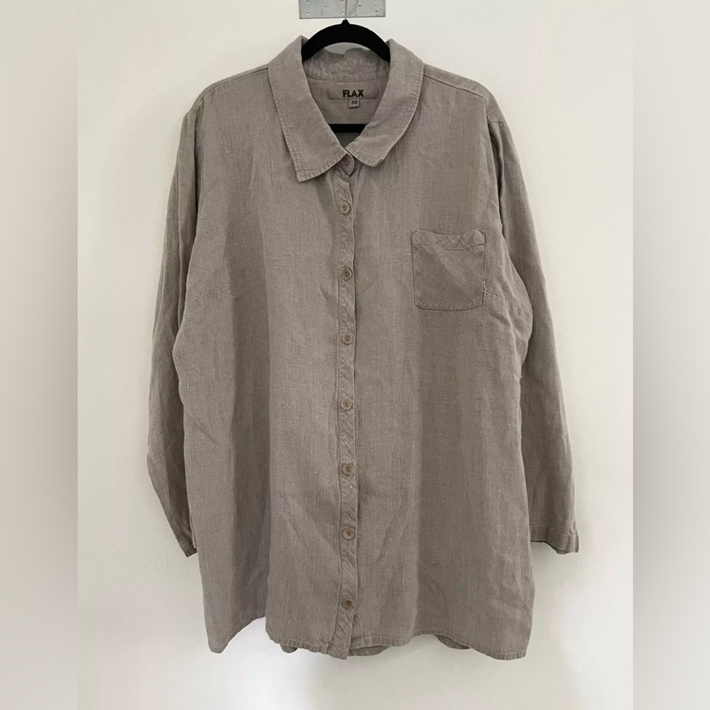 FLAX 100% linen taupe Button-Up Shirt